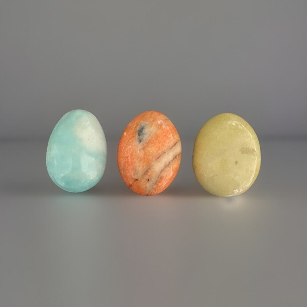 Lot Of 3,Natural Tumbled Onyx Egg Shaped‎ Stones Made In Mexico 2.5 Inches